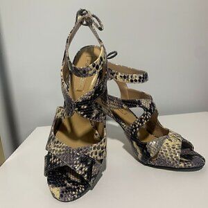 BCBGMaxAzria Snake Print Leather Strappy Stiletto Heels - Size 8/38 - Excellent